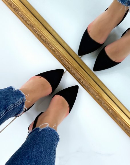 Black open-toe stiletto heel pumps