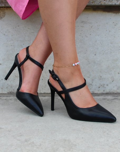 Black open-toe stiletto heel pumps