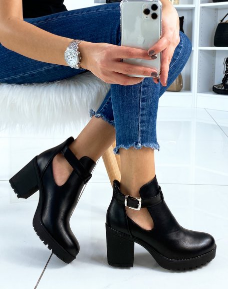 Black openwork ankle boots