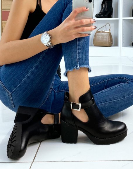 Black openwork ankle boots