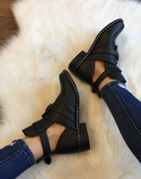 Black openwork ankle boots with studded soles