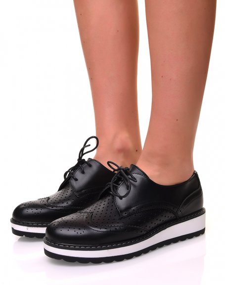 Black openwork derby shoes with wedge soles