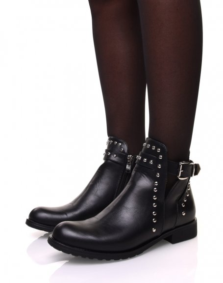 Black openwork studded ankle boots