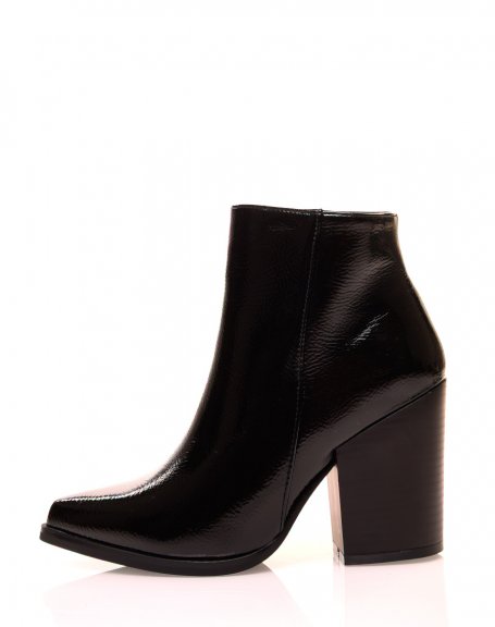 Black patent ankle boots with square heels