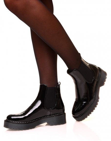 Black patent Chelsea boots