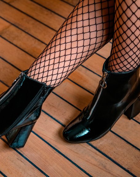 Black patent grained ankle boots