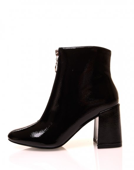 Black patent grained ankle boots