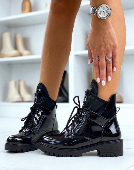 Black patent high ankle boots