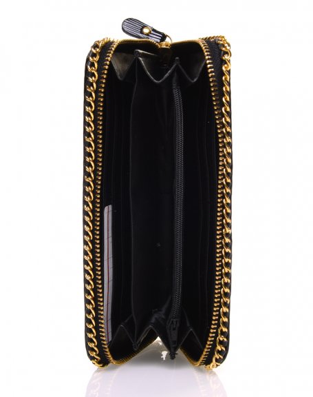 Black patent leaf holder with golden chain details