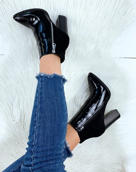 Black Patent Pointed Toe Heeled Ankle Boots