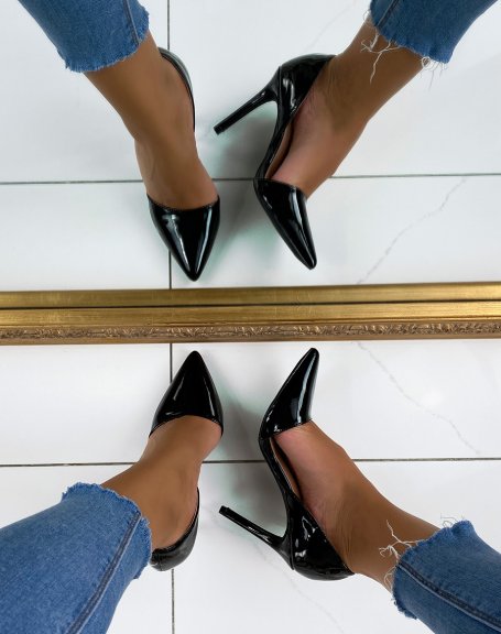 Black patent stiletto heel pumps