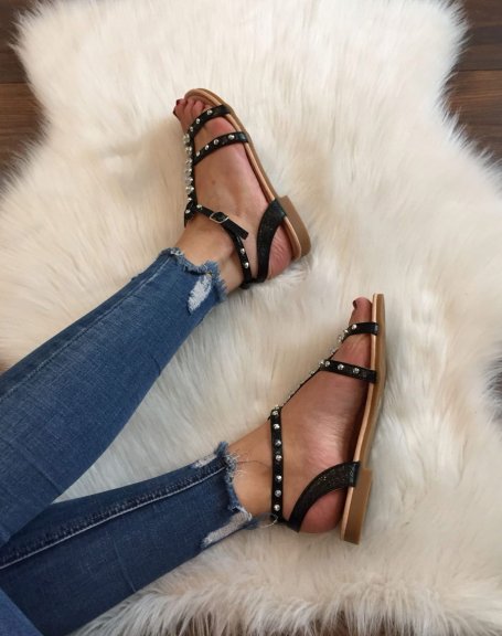Black pearl and studded sandals