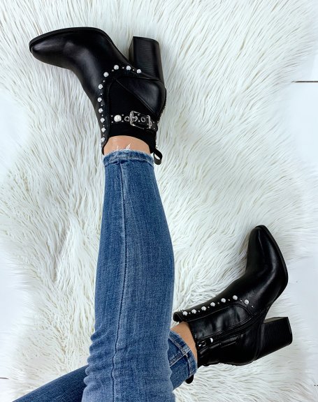 Black pearl heeled ankle boots