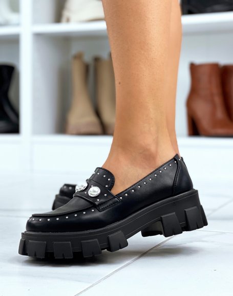 Black pearl loafer with chunky platform