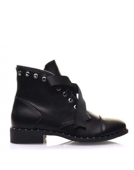 Black perforated ankle boots