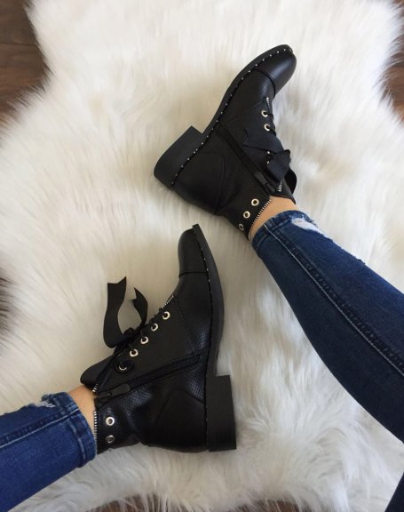 Black perforated ankle boots