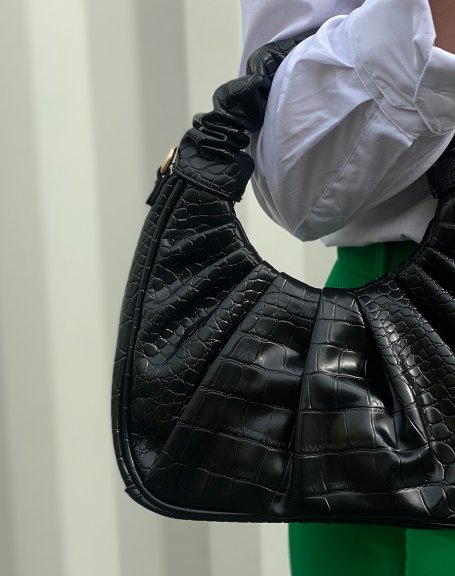 Black pleated croc-effect messenger bag