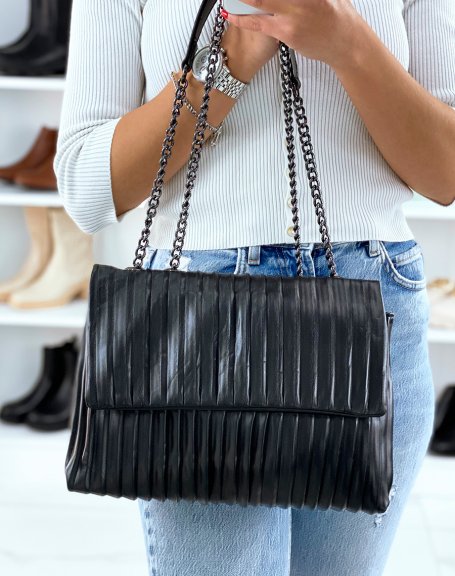 Black pleated effect handbag