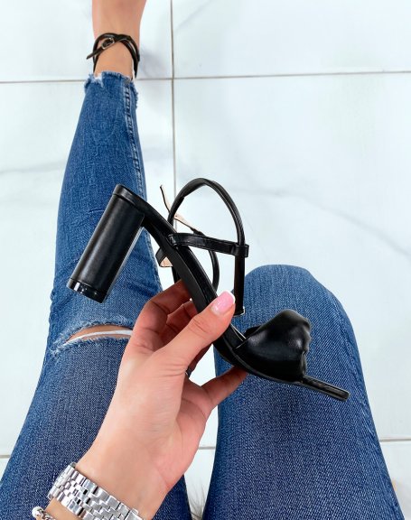 Black pleated strap heeled sandals