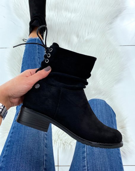 Black pleated suede ankle boots