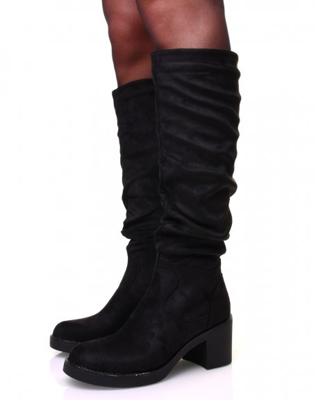 Black pleated suedette boots