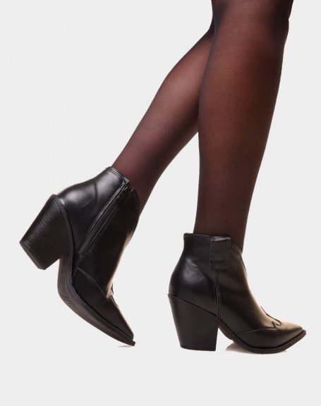 Black pointed toe and beveled heel ankle boots