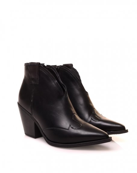Black pointed toe and beveled heel ankle boots