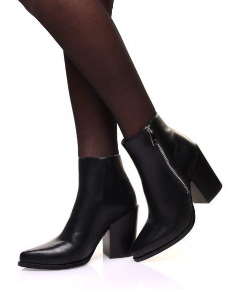 Black pointed toe ankle boots with chunky heel
