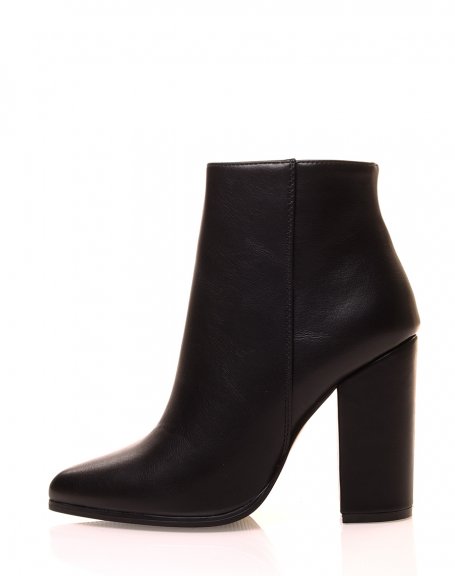 Black Pointed Toe Block Heel Ankle Boots