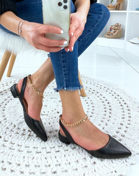 Black pointed toe mules