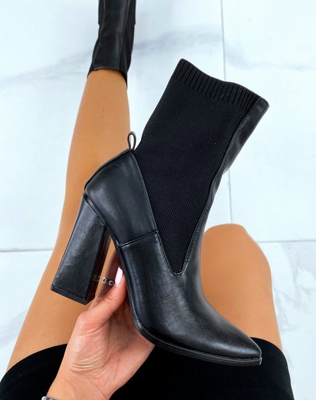 Black Pointed Toe Sock Heel Ankle Boots