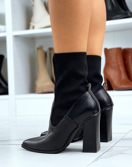 Black Pointed Toe Sock Heel Ankle Boots