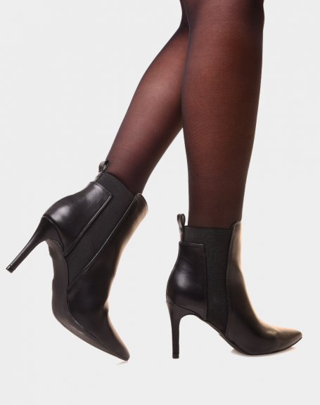 Black Pointed Toe Stiletto Heel Ankle Boots