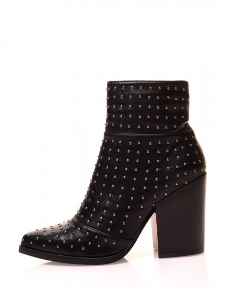 Black pointed toe studded ankle boots