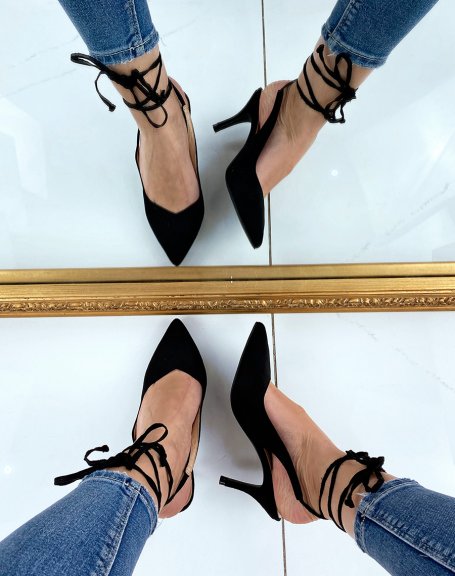 Black pumps open at the back with long straps