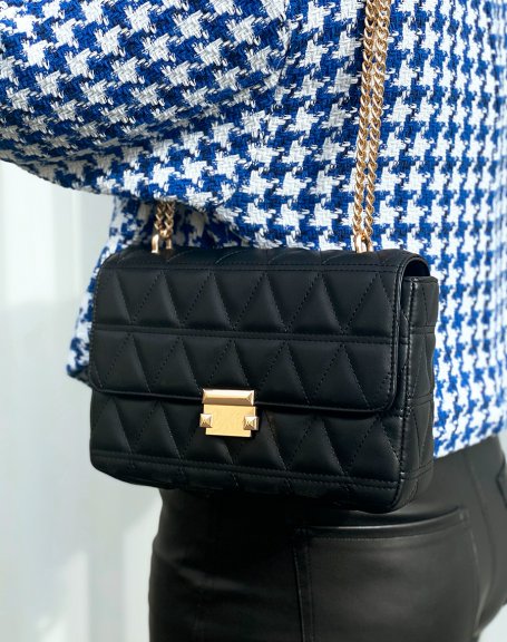 Black quilted bag with golden shoulder strap