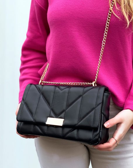 Black quilted clutch with gold detail