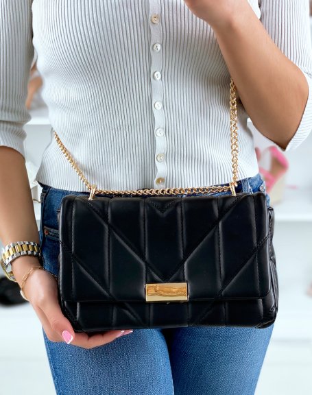 Black quilted clutch with gold detail