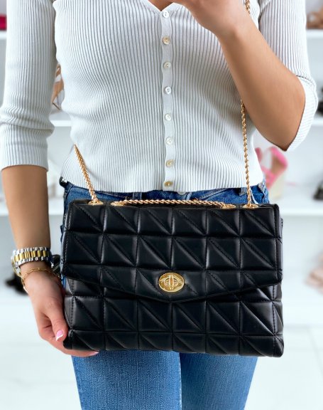 Black quilted clutch with golden chains