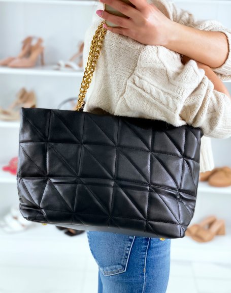 Black quilted handbag with golden chain