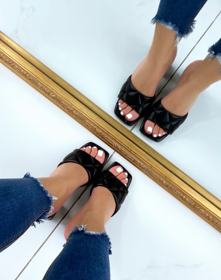 Black Quilted Low Heel Mules