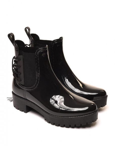 Black rain boots with lace