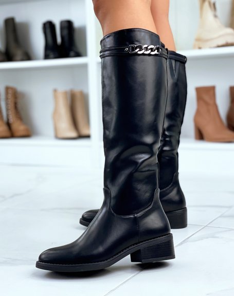 Black riding boots with anthracite detail