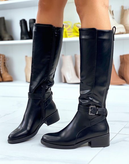 Black riding boots with elastic