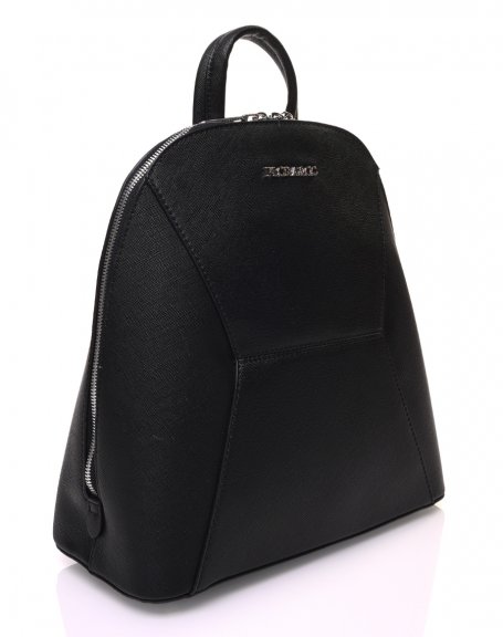 Black rounded backpack with geometric stitching