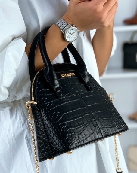 Black rounded croc-effect handbag
