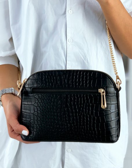 Black rounded croc-effect pouch