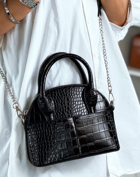Black rounded croc-effect shoulder bag