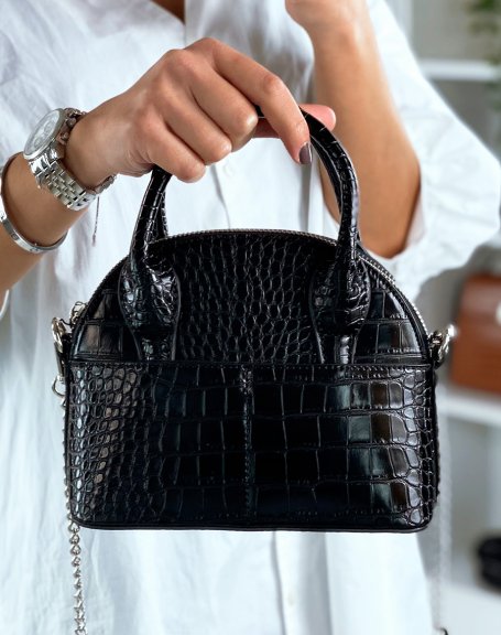 Black rounded croc-effect shoulder bag