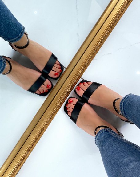Black sandal with small square heel
